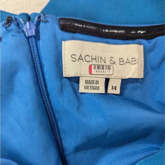 Rtr Sachin & Babi Bacall Gown sz14 eggshell blue off shoulder long dress solid - Picture 9 of 10